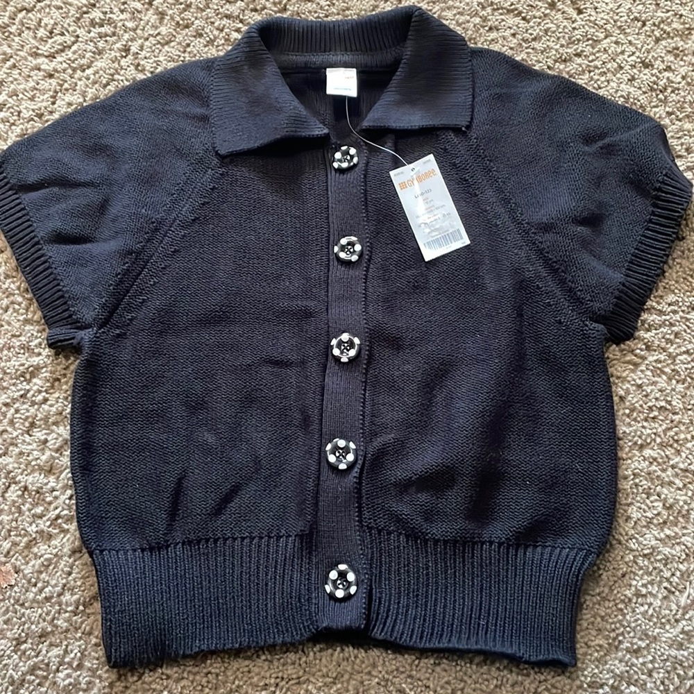 NWTs Vintage Gymboree black short sleeve button up front sweater Large (10-12)